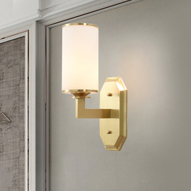 Avtoit | Modernist Cylindrical Wall Lamp Opal Glass 1 Lamp Wall Lighting Fixture in Gold with Metal Arm