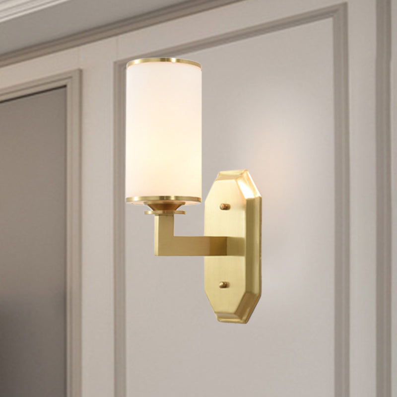 Avtoit | Modernist Cylindrical Wall Lamp Opal Glass 1 Lamp Wall Lighting Fixture in Gold with Metal Arm
