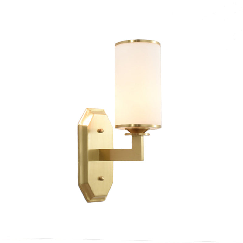 Avtoit | Modernist Cylindrical Wall Lamp Opal Glass 1 Lamp Wall Lighting Fixture in Gold with Metal Arm