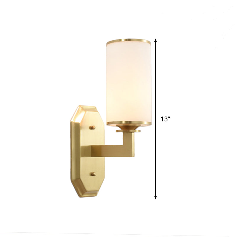 Avtoit | Modernist Cylindrical Wall Lamp Opal Glass 1 Lamp Wall Lighting Fixture in Gold with Metal Arm