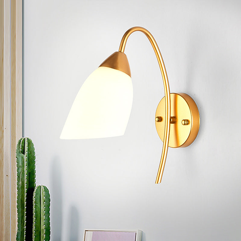 Avtoit | 1 Head Bedroom Wall Lamp Modernism Gold Wall Mounted Light with Flare White Glass Shade