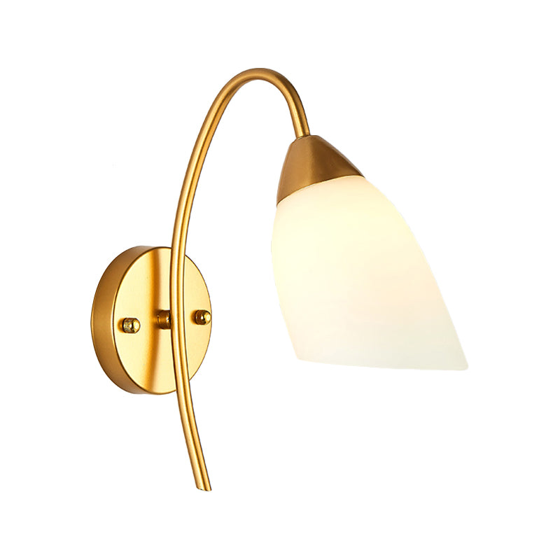 Avtoit | 1 Head Bedroom Wall Lamp Modernism Gold Wall Mounted Light with Flare White Glass Shade