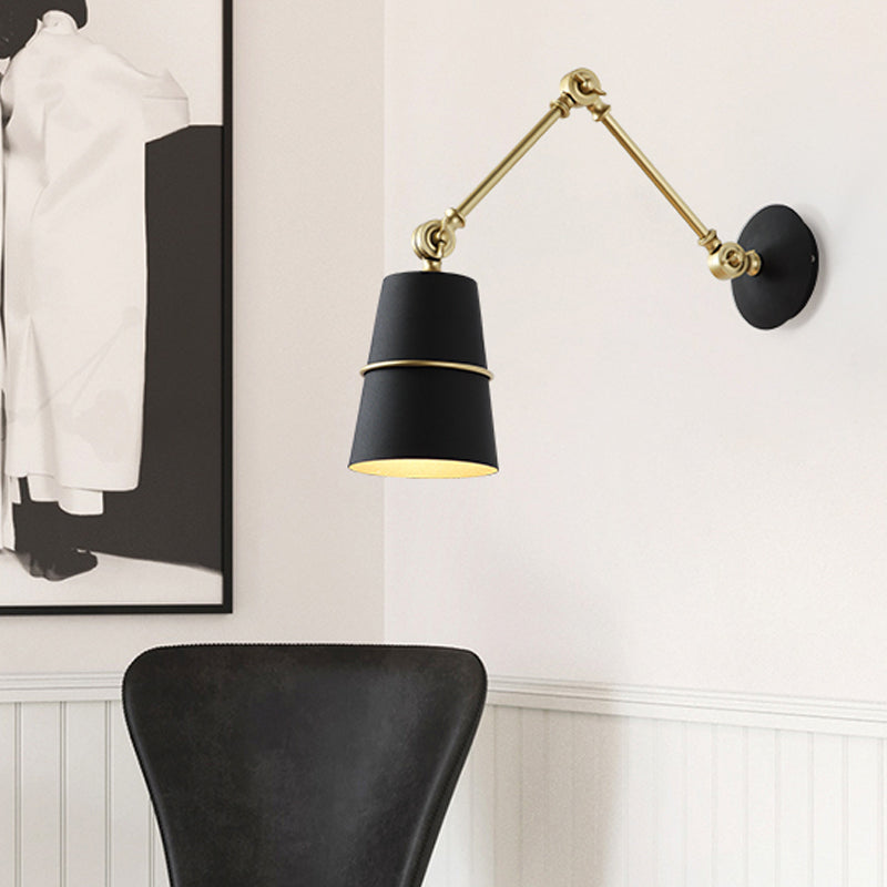 Avtoit | Metallic Conical Wall Light Modernist 1 Head Wall Mounted Lamp in White/Black with Adjustable Arm