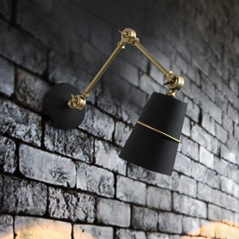 Avtoit | Metallic Conical Wall Light Modernist 1 Head Wall Mounted Lamp in White/Black with Adjustable Arm