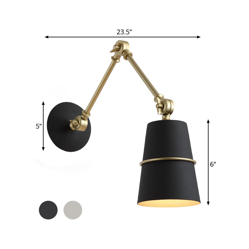 Avtoit | Metallic Conical Wall Light Modernist 1 Head Wall Mounted Lamp in White/Black with Adjustable Arm