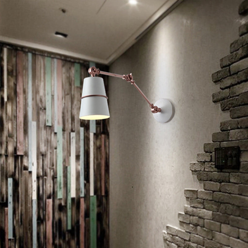 Avtoit | Metallic Conical Wall Light Modernist 1 Head Wall Mounted Lamp in White/Black with Adjustable Arm