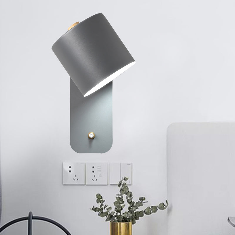 Avtoit | 1 Bulb Tube Wall Sconce Modernist Metal Wall Lighting Fixture in Gray/Green with Rectangular Back Plate