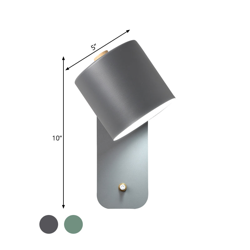 Avtoit | 1 Bulb Tube Wall Sconce Modernist Metal Wall Lighting Fixture in Gray/Green with Rectangular Back Plate