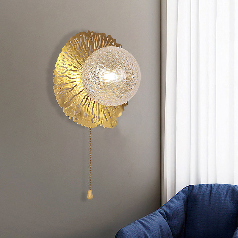Avtoit | Gold Sphere Metal Wall Lighting Modernistic 1 Bulb Dimple Glass LED Wall Mount Light Fixture