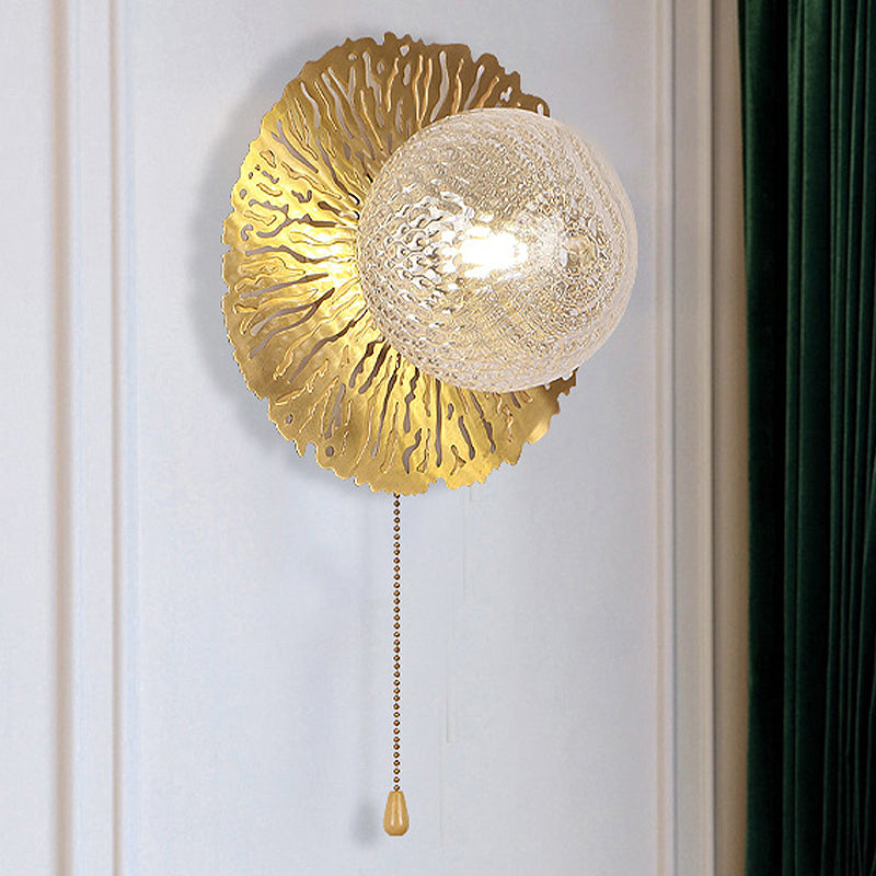 Avtoit | Gold Sphere Metal Wall Lighting Modernistic 1 Bulb Dimple Glass LED Wall Mount Light Fixture