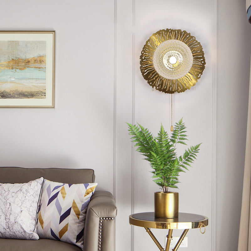 Avtoit | Gold Sphere Metal Wall Lighting Modernistic 1 Bulb Dimple Glass LED Wall Mount Light Fixture