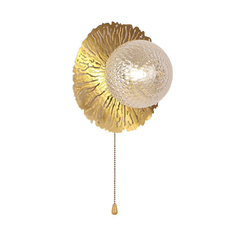 Avtoit | Gold Sphere Metal Wall Lighting Modernistic 1 Bulb Dimple Glass LED Wall Mount Light Fixture
