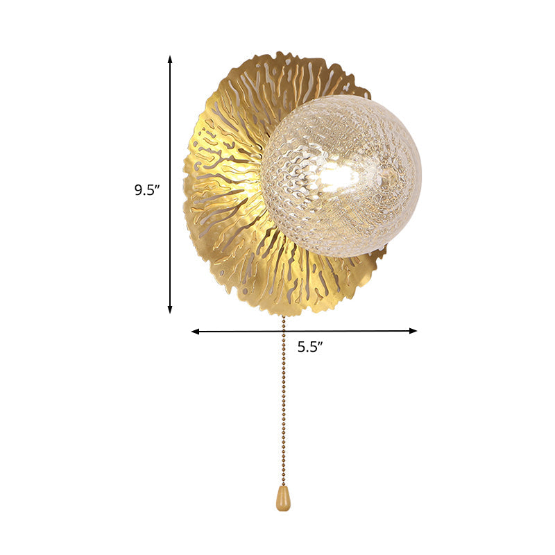 Avtoit | Gold Sphere Metal Wall Lighting Modernistic 1 Bulb Dimple Glass LED Wall Mount Light Fixture
