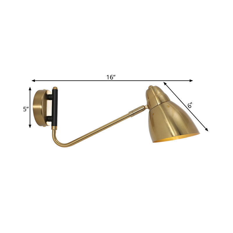 Avtoit | 1 Bulb Bedroom Wall Light Contemporary Gold Wall Mounted Lighting with Dome Metal Shade