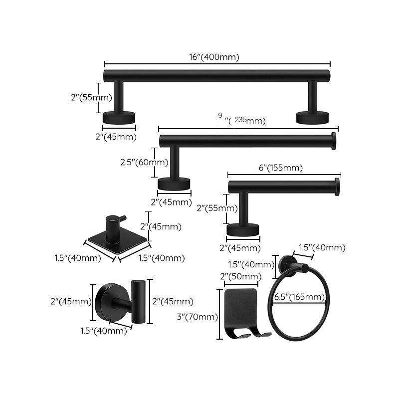 Avtoit | Matt Black Bathroom Accessory Set Stainless Steel Towel Bar/Paper Holder/Bath Towel Hook