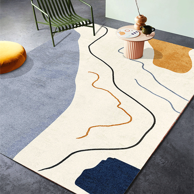 Avtoit | Retro Abstract Line Art Rug Multicolored Mid-Century Rug Synthetic Washable Stain Resistant Non-Slip Rug for the Living Room
