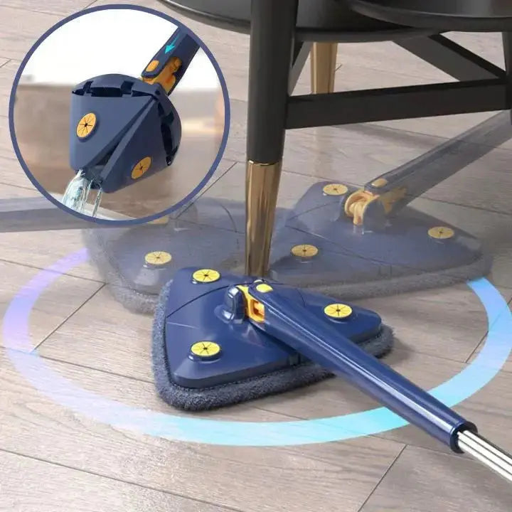360-Degree Spin Mop with Triangular Head and Adjustable Pole