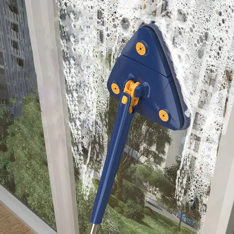 360-Degree Spin Mop with Triangular Head and Adjustable Pole