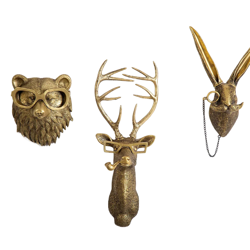 Avtoit | Antique Bronze Resin Animal Pendant Golden Deer Head Wall Storage Hook Background Wall Accessories Decorative Figures