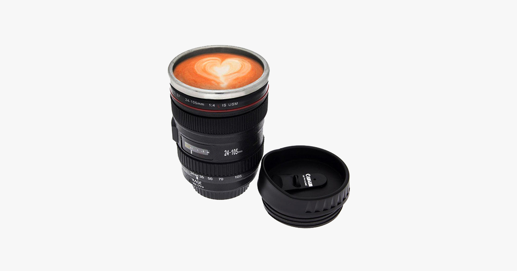 Avtoit | SLR Camera Lens Stainless Steel Travel Coffee Mug with Spill-Proof Lid