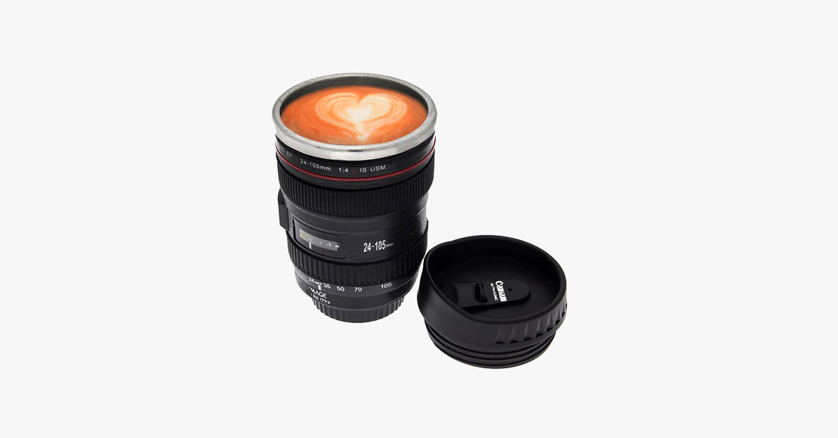 Avtoit | SLR Camera Lens Stainless Steel Travel Coffee Mug with Spill-Proof Lid