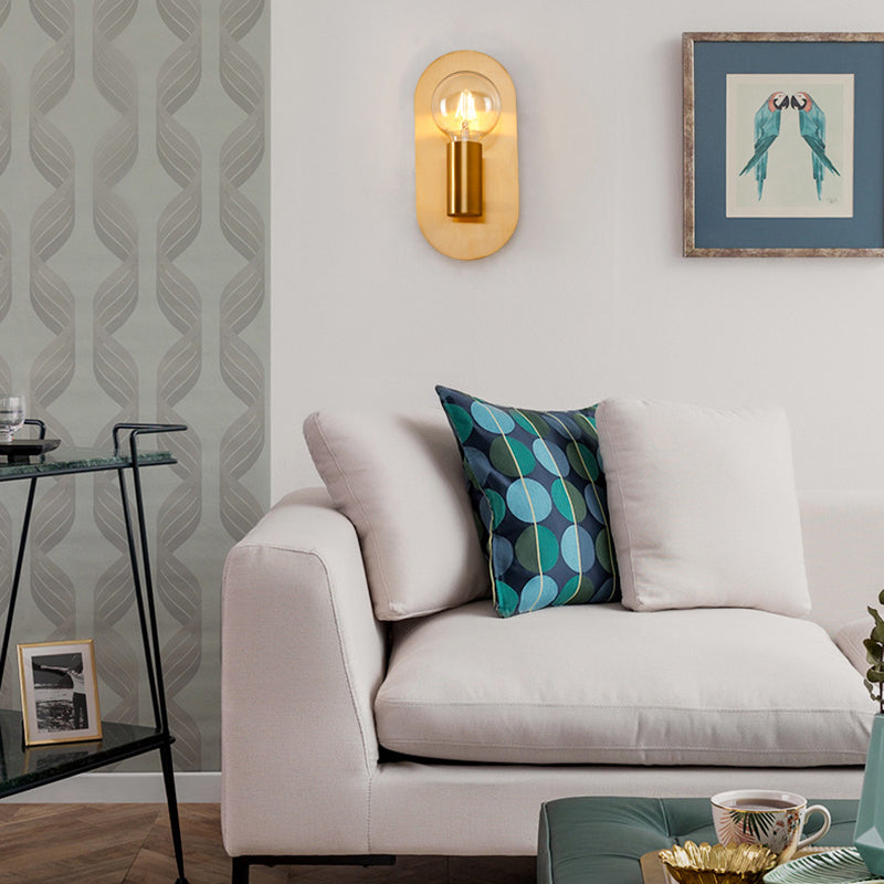 Avtoit | 1 Head Exposed Bulb Wall Mount Lamp with Oval Metal Back Plate Postmodern Wall Lighting in Gold
