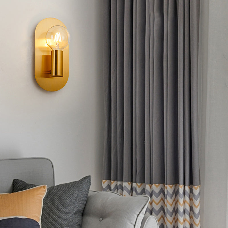 Avtoit | 1 Head Exposed Bulb Wall Mount Lamp with Oval Metal Back Plate Postmodern Wall Lighting in Gold