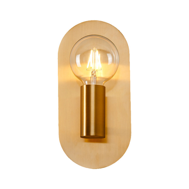Avtoit | 1 Head Exposed Bulb Wall Mount Lamp with Oval Metal Back Plate Postmodern Wall Lighting in Gold