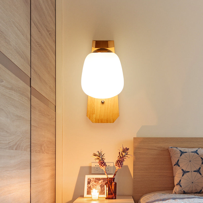 Avtoit | Milk Glass Mini Wall Mounted Lighting Nordic Style 1 Light Indoor Wall Light made of Wood for the Bedroom