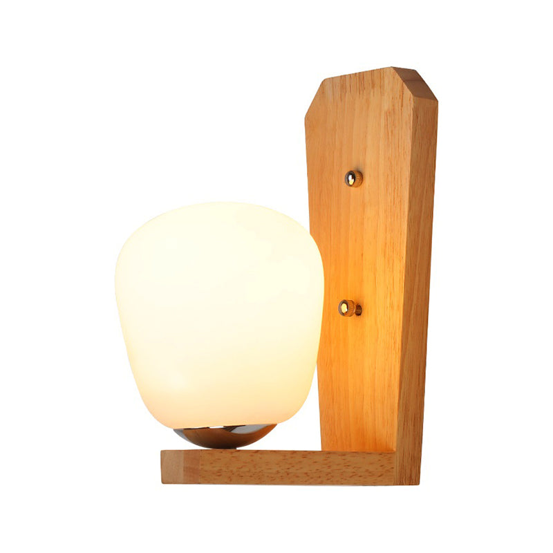 Avtoit | Milk Glass Mini Wall Mounted Lighting Nordic Style 1 Light Indoor Wall Light made of Wood for the Bedroom