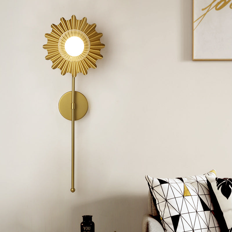 Avtoit | Brass Wall Light Torch 1 Light Metal and Clear Glass Mid-Century Modern Wall Light