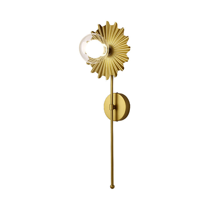 Avtoit | Brass Wall Light Torch 1 Light Metal and Clear Glass Mid-Century Modern Wall Light