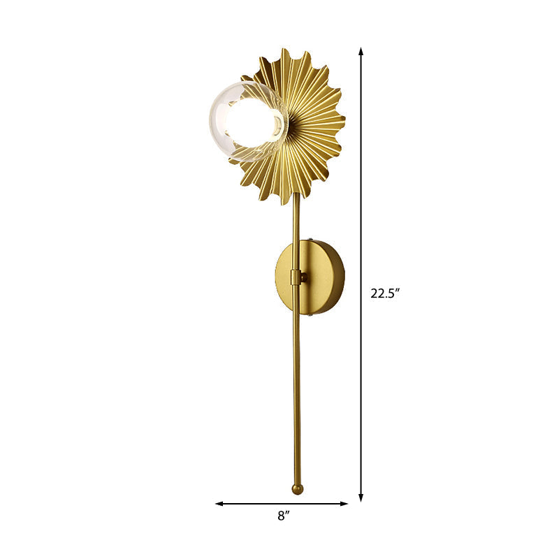 Avtoit | Brass Wall Light Torch 1 Light Metal and Clear Glass Mid-Century Modern Wall Light