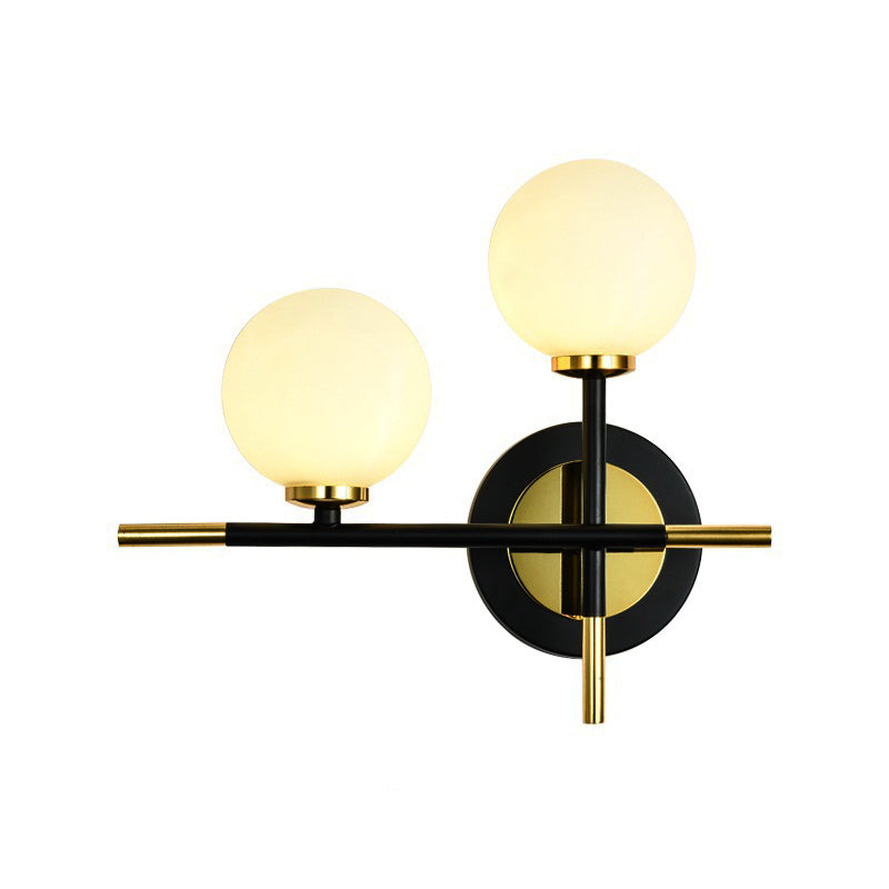 Avtoit | Milk glass orb wall light with cross design 2 lights modern black and brass wall light