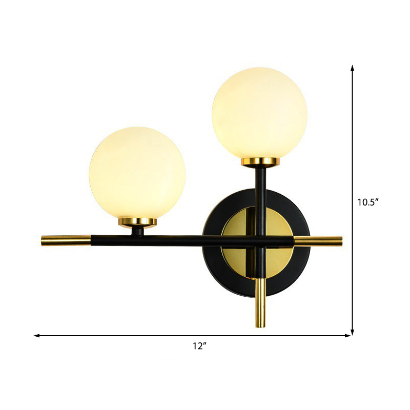Avtoit | Milk glass orb wall light with cross design 2 lights modern black and brass wall light