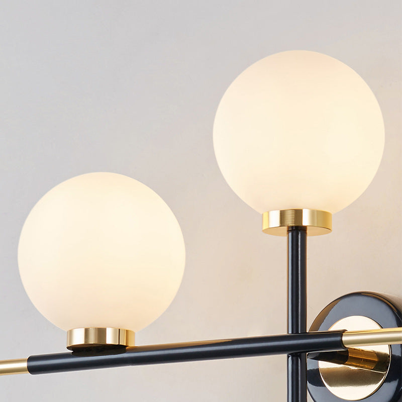 Avtoit | Milk glass orb wall light with cross design 2 lights modern black and brass wall light