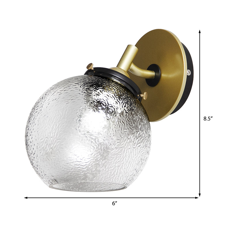 Avtoit | Clear Textured Glass Sphere Wall Lighting Modern Vintage Single Light Mini Wall Mount Light in Gold