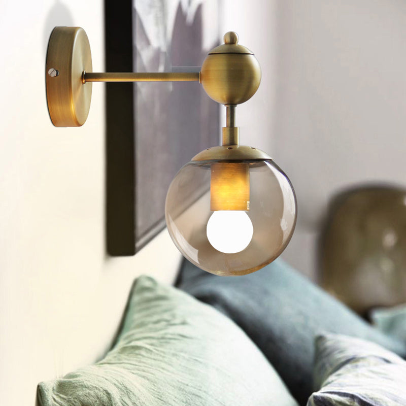 Avtoit | 1/2-Head Global Wall Mount Light with Amber Glass Shade Modernist Wall Lamp Lighting in Gold for Bedroom