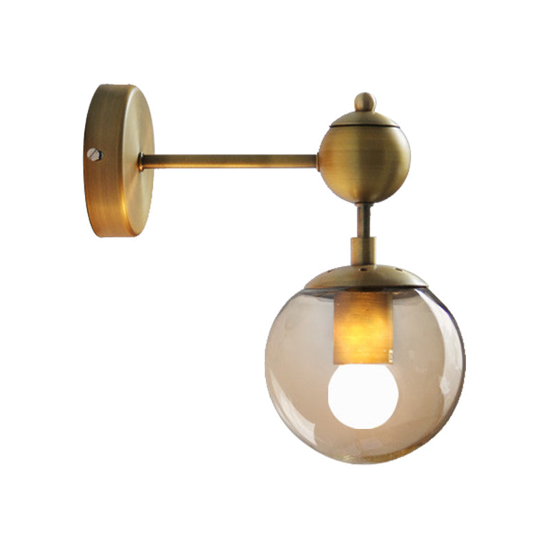 Avtoit | 1/2-Head Global Wall Mount Light with Amber Glass Shade Modernist Wall Lamp Lighting in Gold for Bedroom