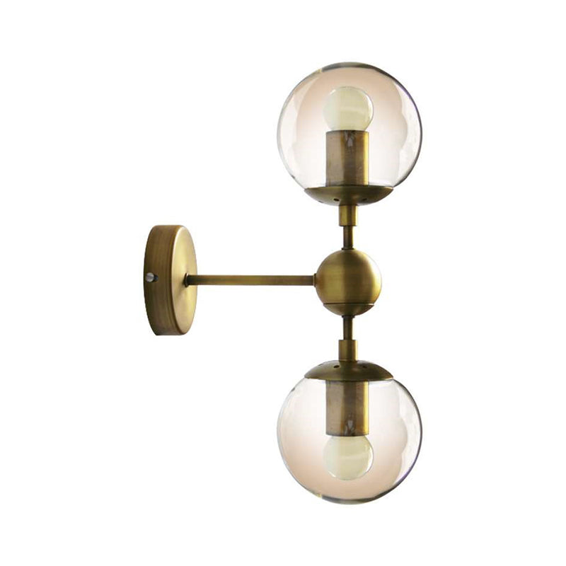Avtoit | 1/2-Head Global Wall Mount Light with Amber Glass Shade Modernist Wall Lamp Lighting in Gold for Bedroom