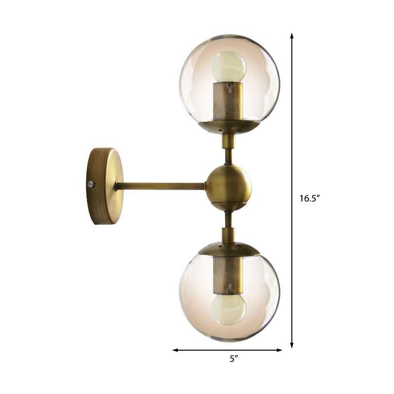 Avtoit | 1/2-Head Global Wall Mount Light with Amber Glass Shade Modernist Wall Lamp Lighting in Gold for Bedroom