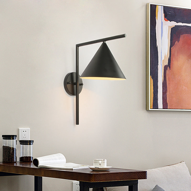 Avtoit | Cone Metal Wall Lighting Contemporary 1 Light Black/White/Gold Wall Lamp Over Table, 8" B