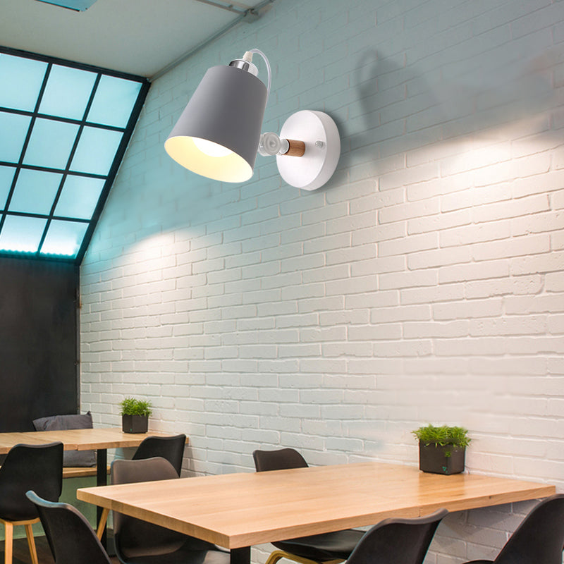 Avtoit | Gray/White/Pink/Yellow/Blue/Green Cone Wall Lamp Minimalist Metal 1 Light Wall Mount Lamp for Nightstand
