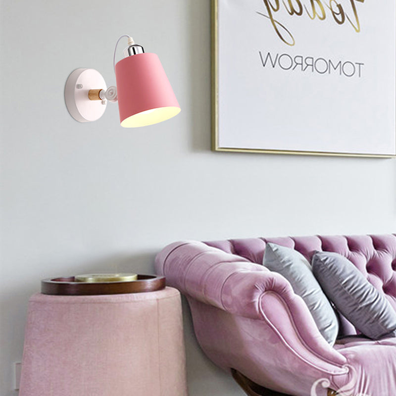 Avtoit | Gray/White/Pink/Yellow/Blue/Green Cone Wall Lamp Minimalist Metal 1 Light Wall Mount Lamp for Nightstand
