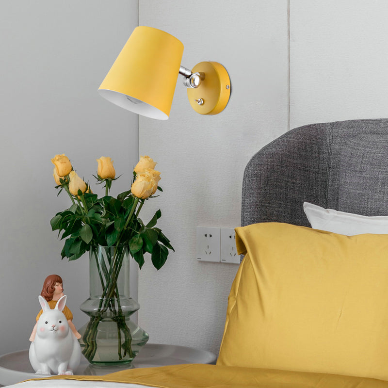 Avtoit | Conical Wall Lamp Macaron Metallic 1 Light Pink/Yellow/Blue Wall Light for Balcony, 5" B