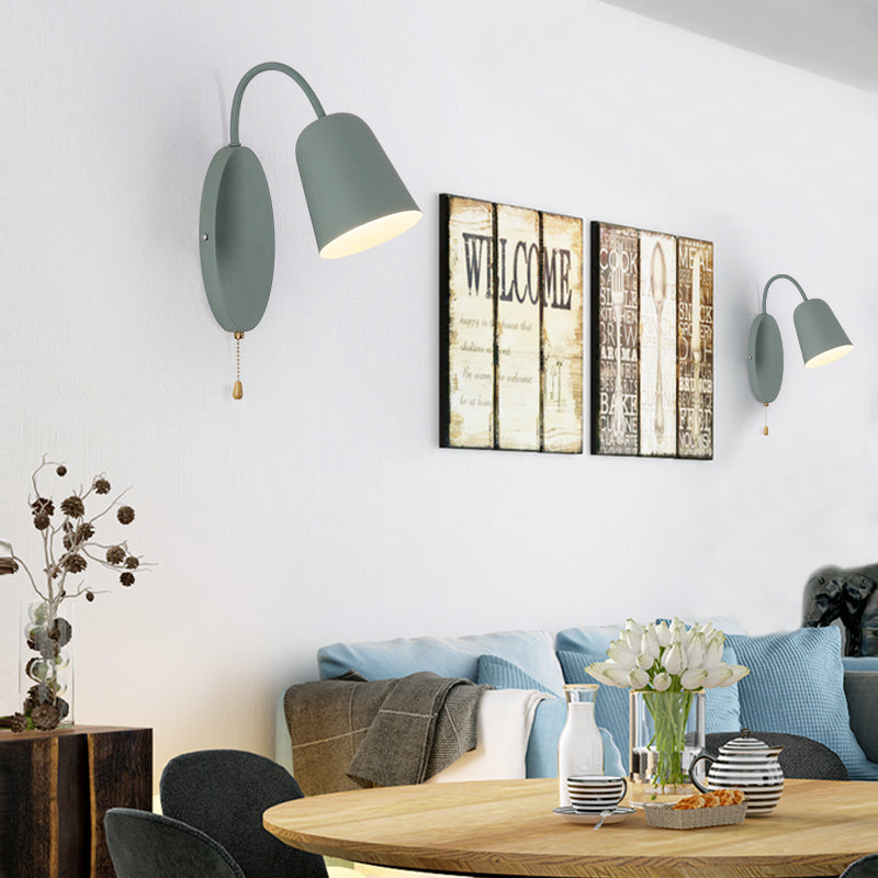 Avtoit | Modern Cone Wall Light 1 Light Wall Mounted Lighting with Metal Shade and Pull Chain in Pink/Yellow/Blue/Green