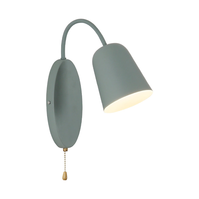 Avtoit | Modern Cone Wall Light 1 Light Wall Mounted Lighting with Metal Shade and Pull Chain in Pink/Yellow/Blue/Green