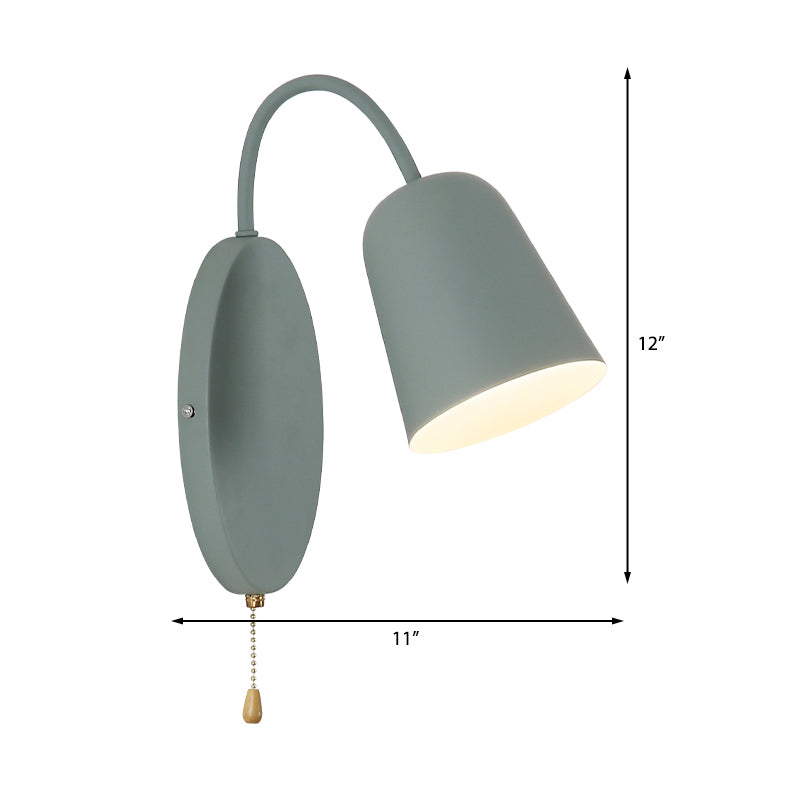 Avtoit | Modern Cone Wall Light 1 Light Wall Mounted Lighting with Metal Shade and Pull Chain in Pink/Yellow/Blue/Green