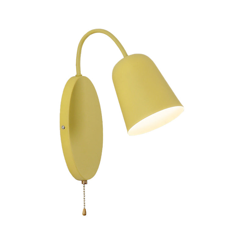 Avtoit | Modern Cone Wall Light 1 Light Wall Mounted Lighting with Metal Shade and Pull Chain in Pink/Yellow/Blue/Green