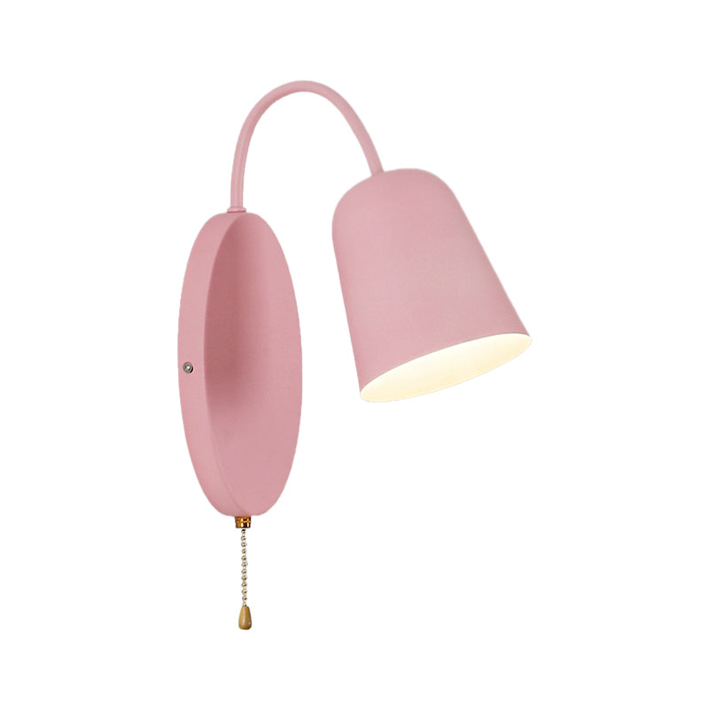 Avtoit | Modern Cone Wall Light 1 Light Wall Mounted Lighting with Metal Shade and Pull Chain in Pink/Yellow/Blue/Green